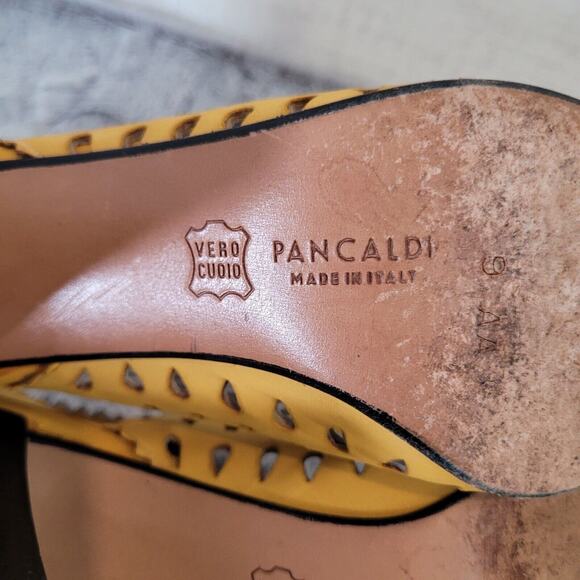 Pancaldi Womens Slingback Heels Yellow Cutout Geometric Shapes 3.5" Size 9 N - Picture 9 of 11